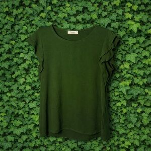 Les Amis Forest Green Ruffle Sleeve Top